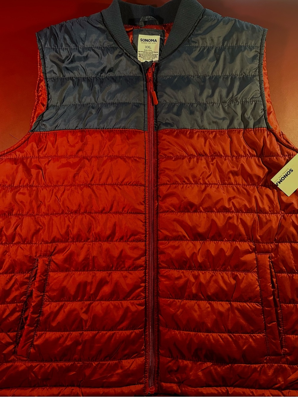 Sonoma Red and Gray Quilted Men's Puffer Vest